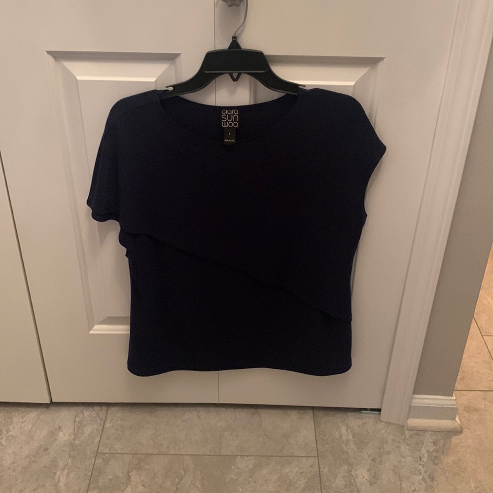 Clara Sun Woo navy cap sleeve blouse
